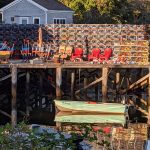 lobster traps and boat on Maine coast