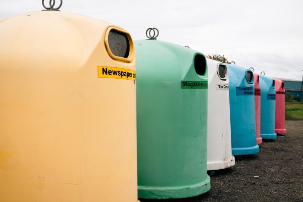 recycle material collection bins lined up