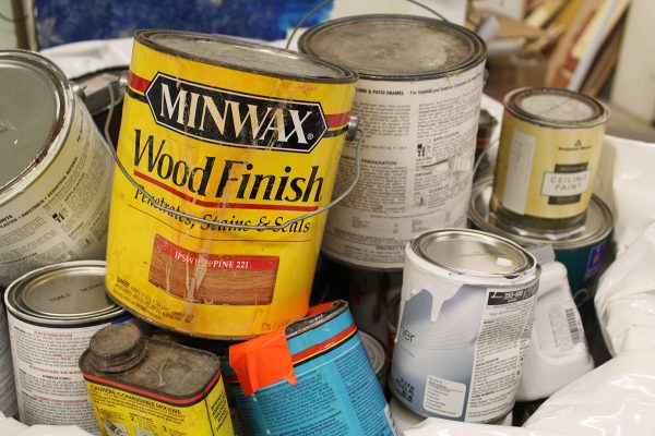 paint cans ready to recycle